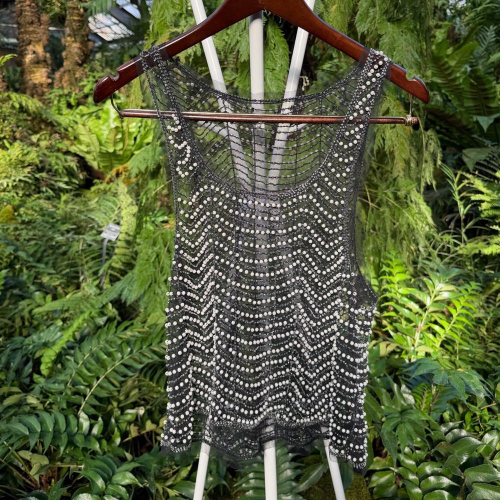 Silver Sequin Mesh Tank Top
